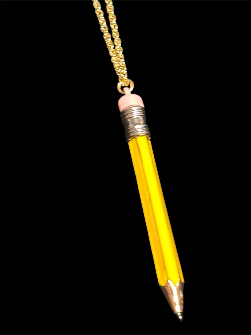 NWT•Betsey Johnson Yellow Enamel Pencil Pendant Long Necklace - Picture 4 of 7